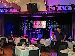 Interior view of tables,chairs and stage