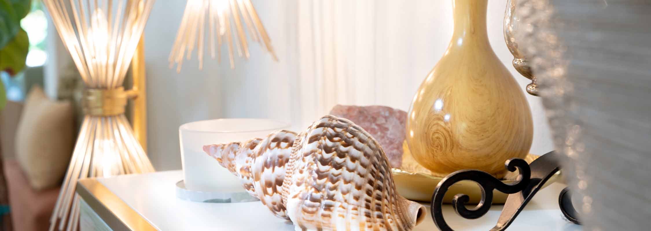 Seashell and modern lamp in Property The Banyan on Siesta Key